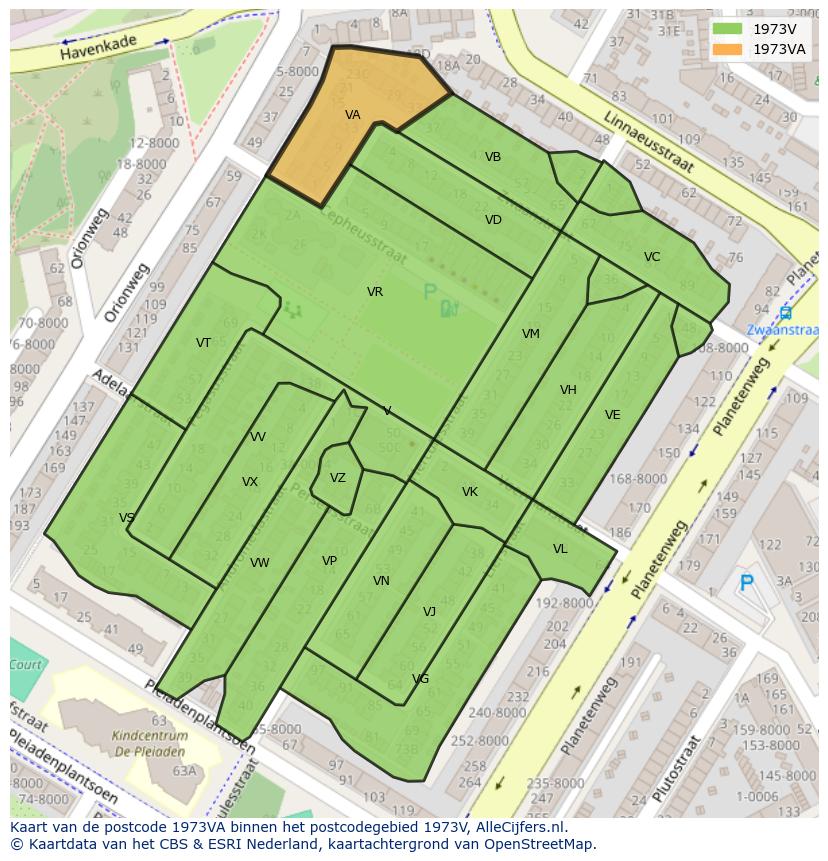 Afbeelding van het postcodegebied 1973 VA op de kaart.