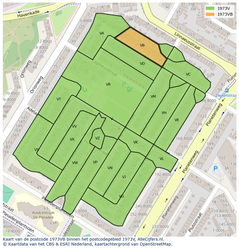 Afbeelding van het postcodegebied 1973 VB op de kaart.