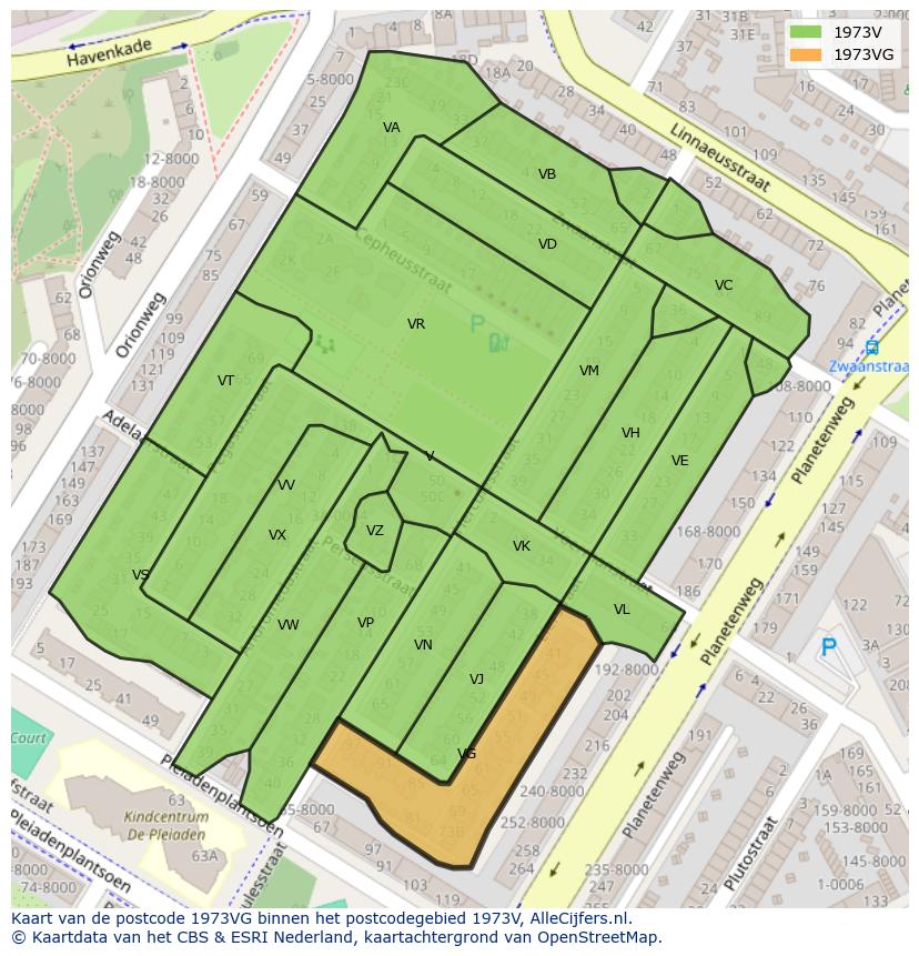 Afbeelding van het postcodegebied 1973 VG op de kaart.