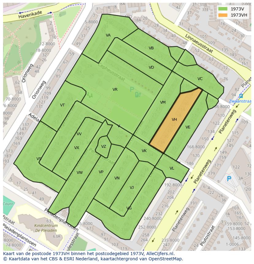 Afbeelding van het postcodegebied 1973 VH op de kaart.