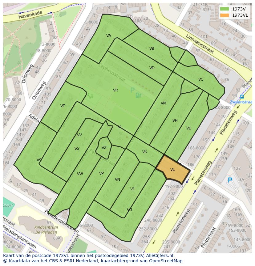 Afbeelding van het postcodegebied 1973 VL op de kaart.