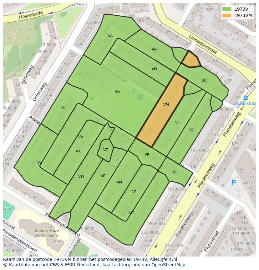 Afbeelding van het postcodegebied 1973 VM op de kaart.
