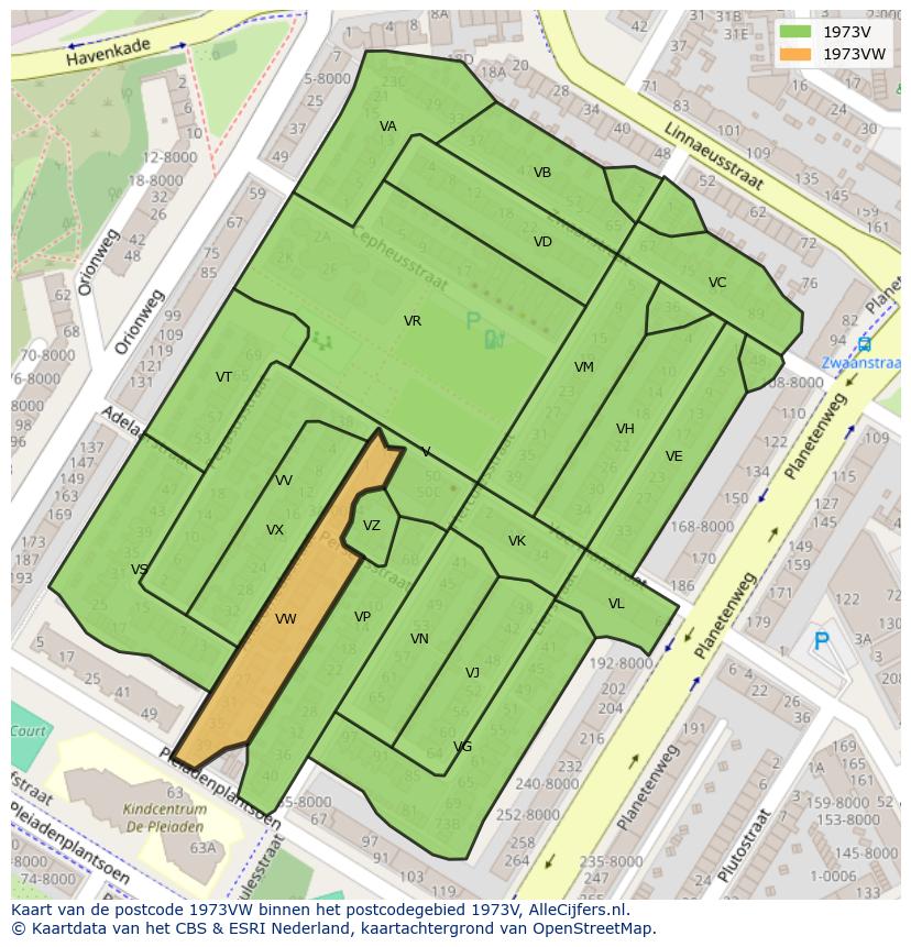 Afbeelding van het postcodegebied 1973 VW op de kaart.