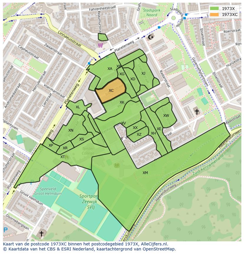 Afbeelding van het postcodegebied 1973 XC op de kaart.