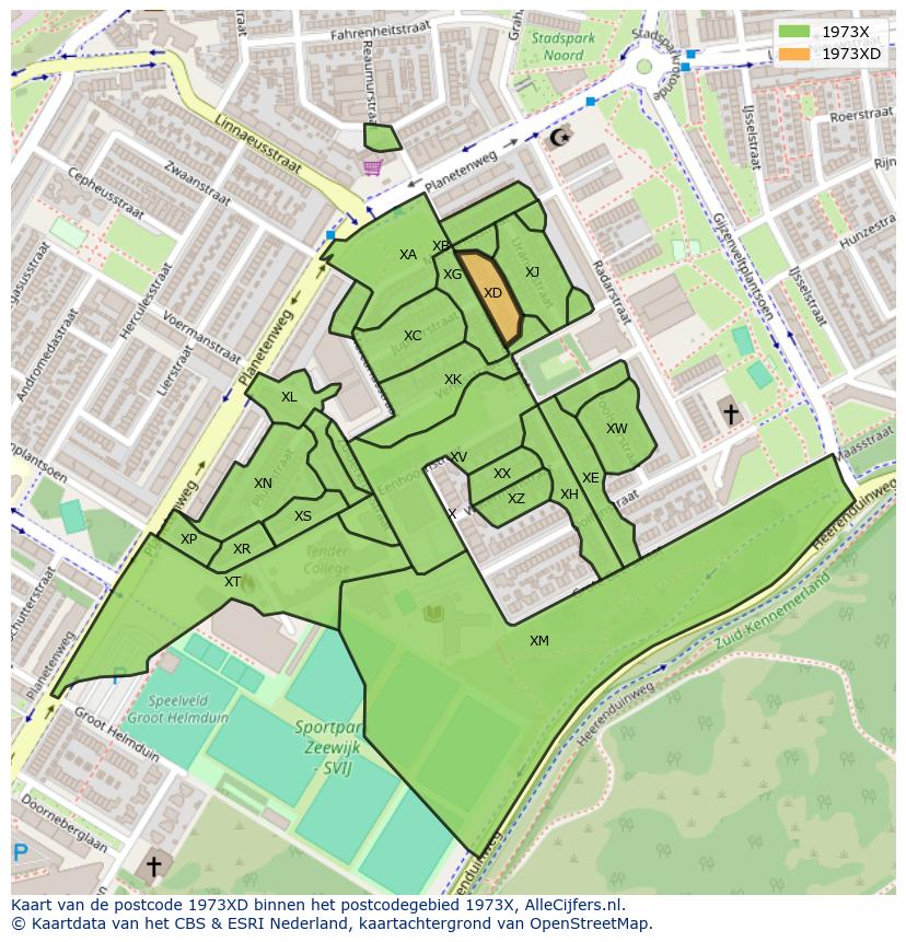 Afbeelding van het postcodegebied 1973 XD op de kaart.