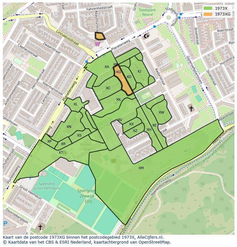 Afbeelding van het postcodegebied 1973 XG op de kaart.