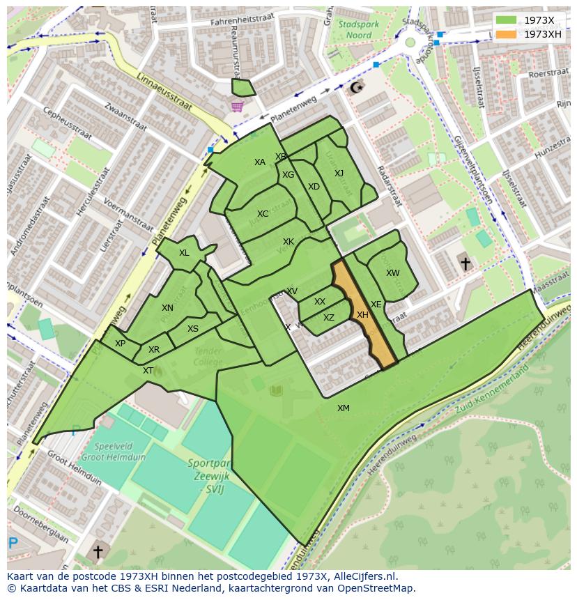Afbeelding van het postcodegebied 1973 XH op de kaart.