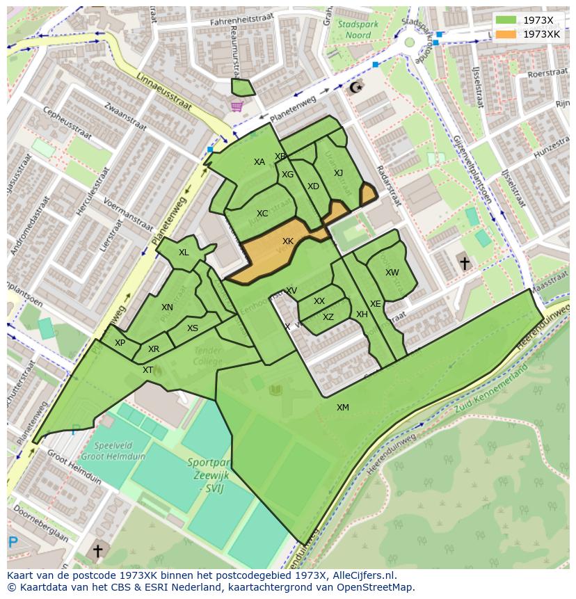 Afbeelding van het postcodegebied 1973 XK op de kaart.