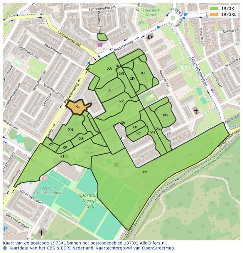 Afbeelding van het postcodegebied 1973 XL op de kaart.