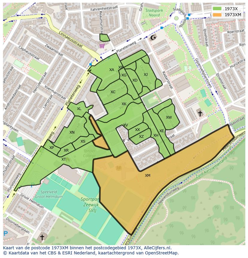 Afbeelding van het postcodegebied 1973 XM op de kaart.