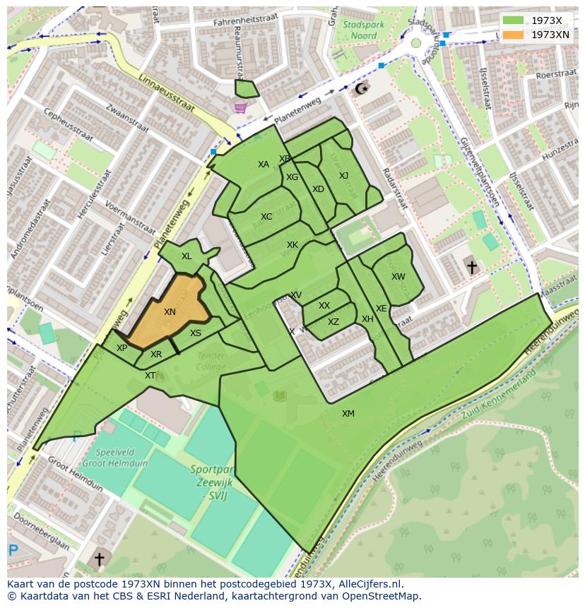 Afbeelding van het postcodegebied 1973 XN op de kaart.