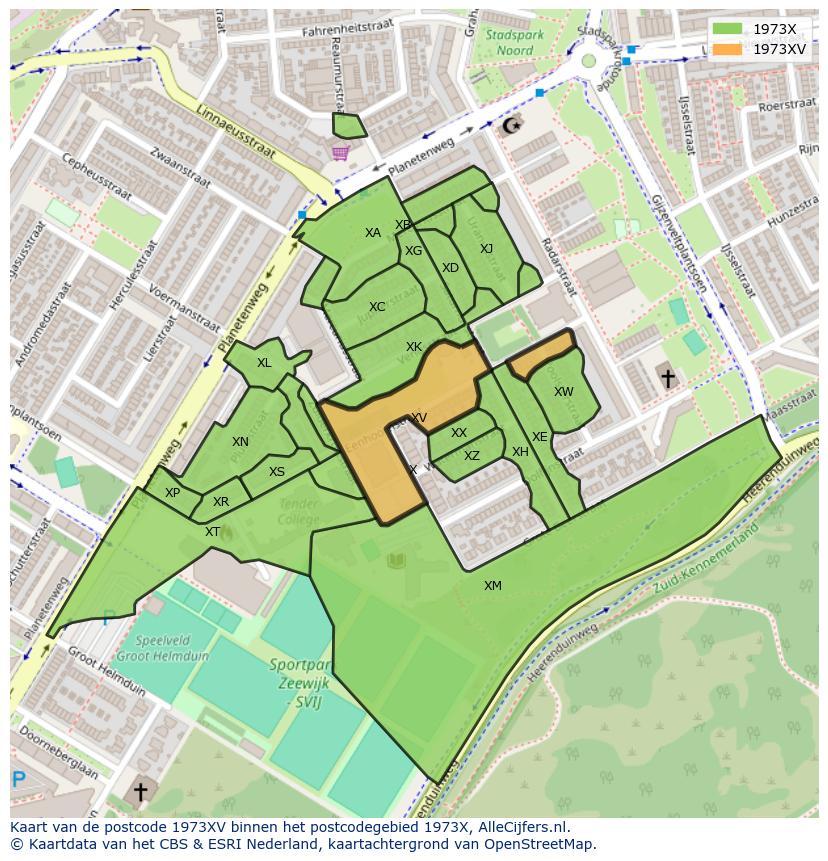 Afbeelding van het postcodegebied 1973 XV op de kaart.