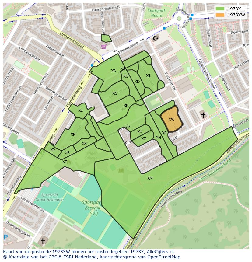 Afbeelding van het postcodegebied 1973 XW op de kaart.