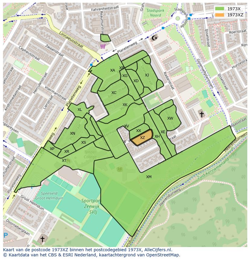 Afbeelding van het postcodegebied 1973 XZ op de kaart.