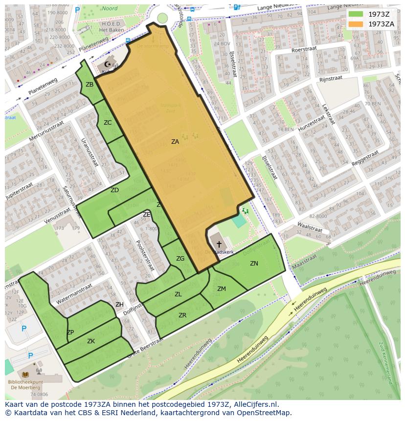 Afbeelding van het postcodegebied 1973 ZA op de kaart.