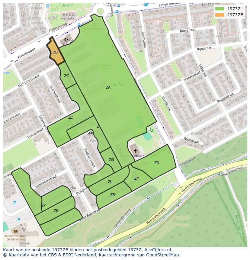 Afbeelding van het postcodegebied 1973 ZB op de kaart.