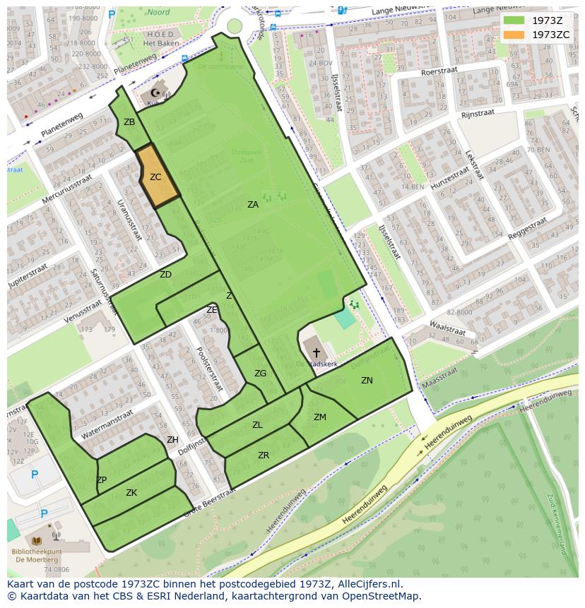 Afbeelding van het postcodegebied 1973 ZC op de kaart.