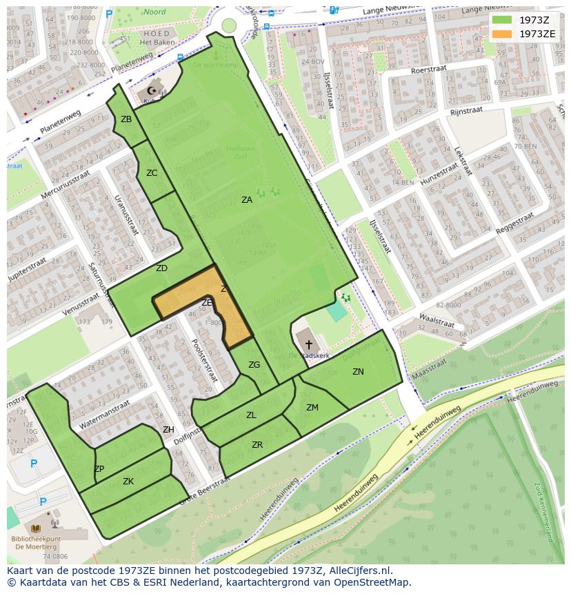 Afbeelding van het postcodegebied 1973 ZE op de kaart.