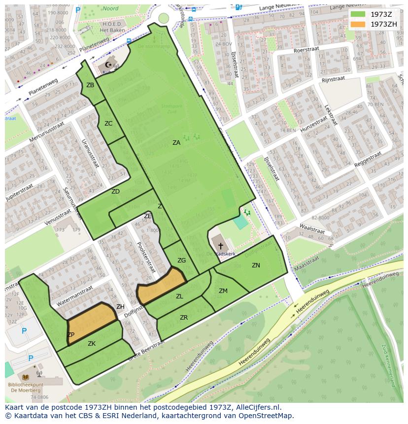 Afbeelding van het postcodegebied 1973 ZH op de kaart.