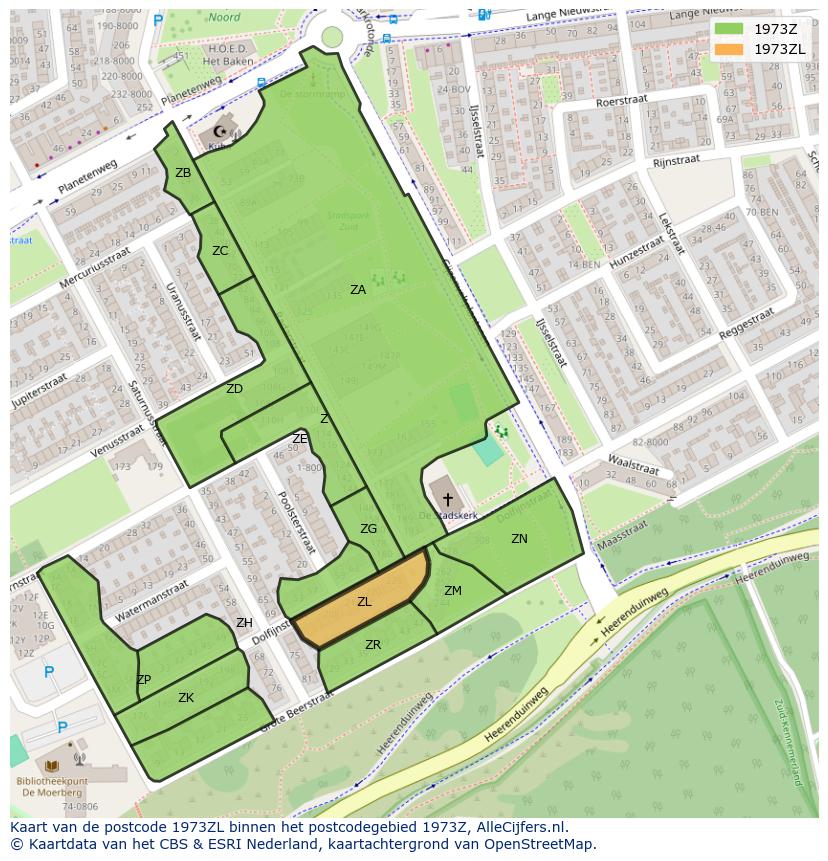 Afbeelding van het postcodegebied 1973 ZL op de kaart.