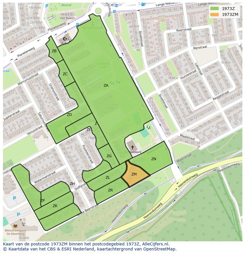 Afbeelding van het postcodegebied 1973 ZM op de kaart.