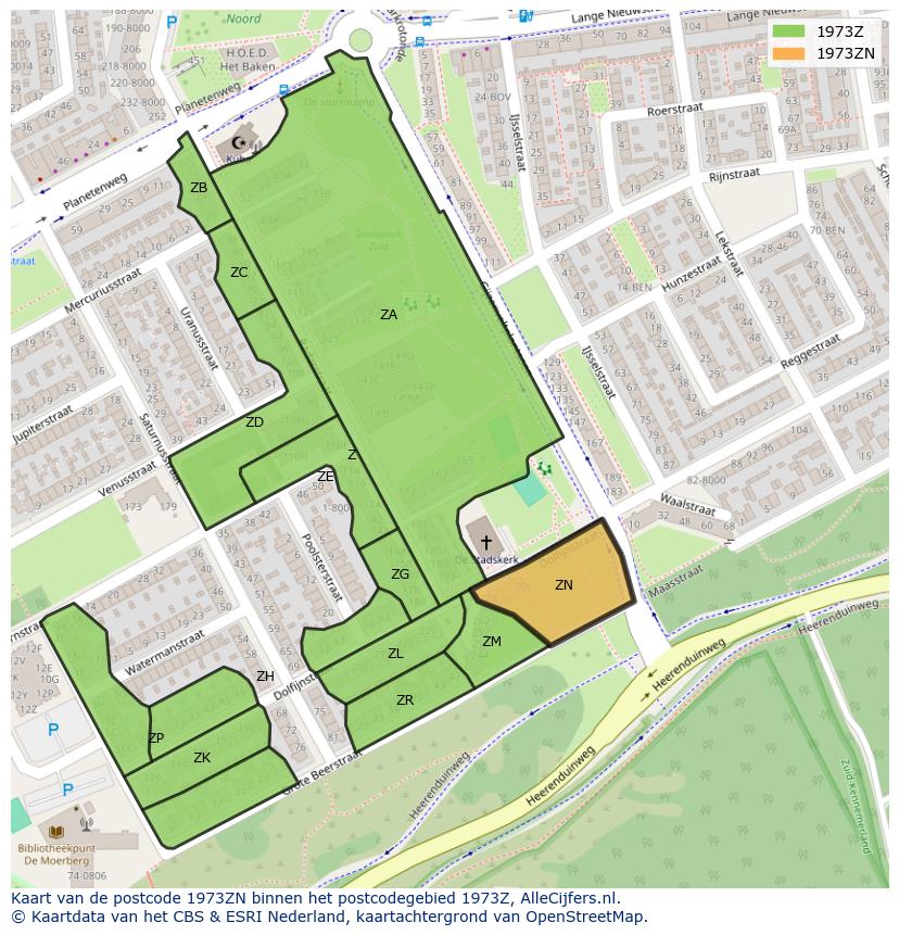 Afbeelding van het postcodegebied 1973 ZN op de kaart.