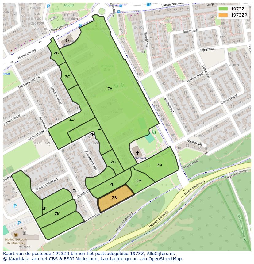 Afbeelding van het postcodegebied 1973 ZR op de kaart.
