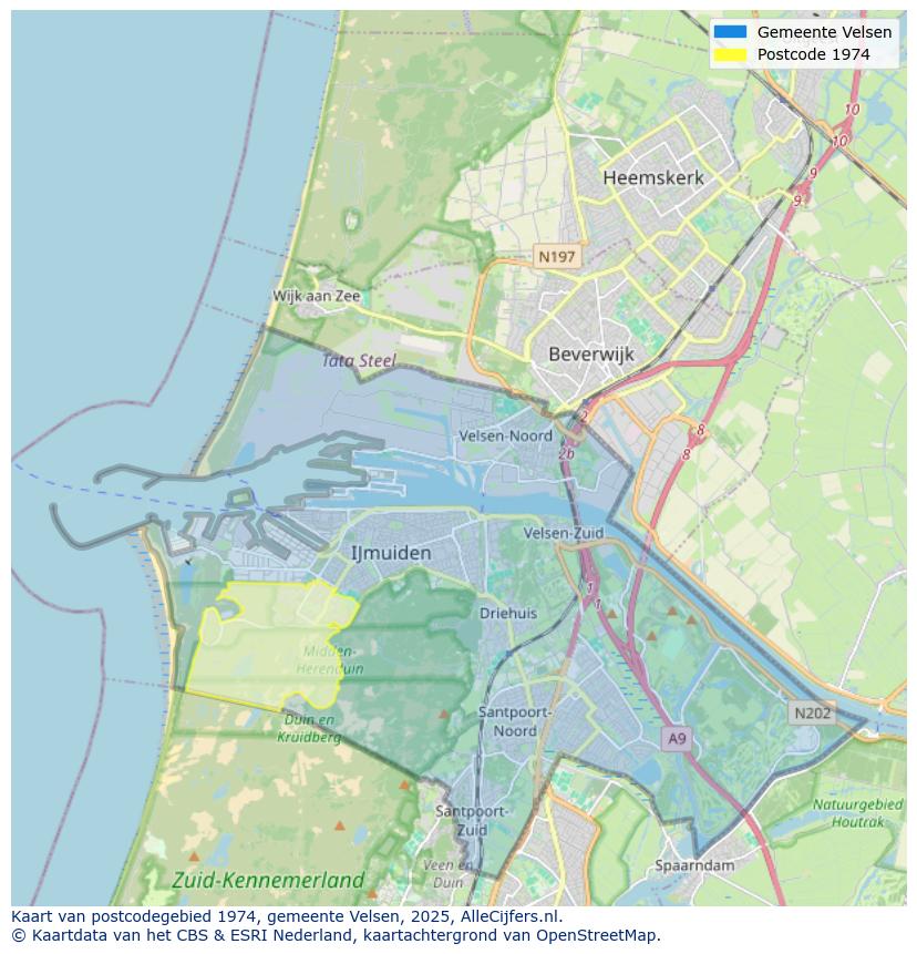 Afbeelding van het postcodegebied 1974 op de kaart.