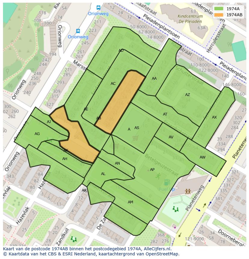 Afbeelding van het postcodegebied 1974 AB op de kaart.
