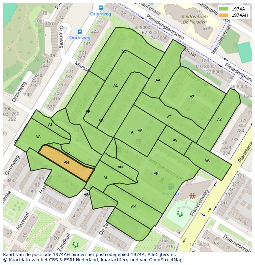 Afbeelding van het postcodegebied 1974 AH op de kaart.