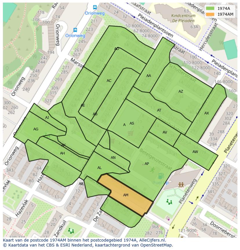 Afbeelding van het postcodegebied 1974 AM op de kaart.