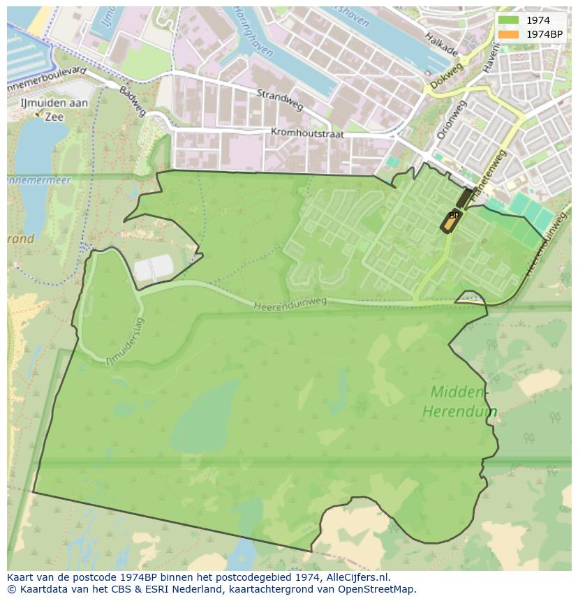 Afbeelding van het postcodegebied 1974 BP op de kaart.