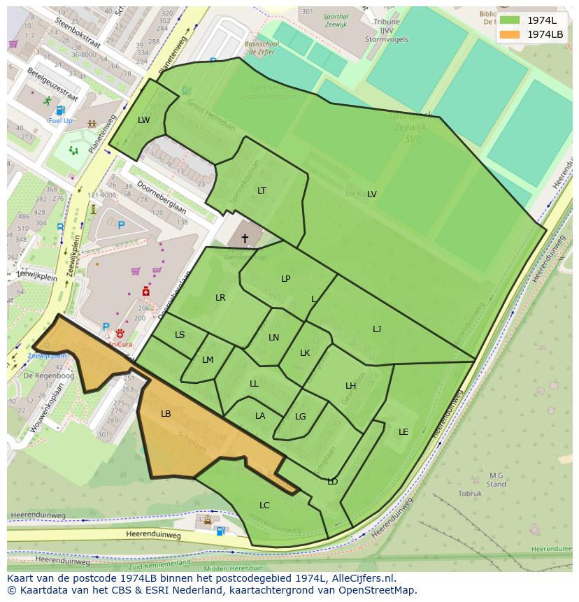 Afbeelding van het postcodegebied 1974 LB op de kaart.