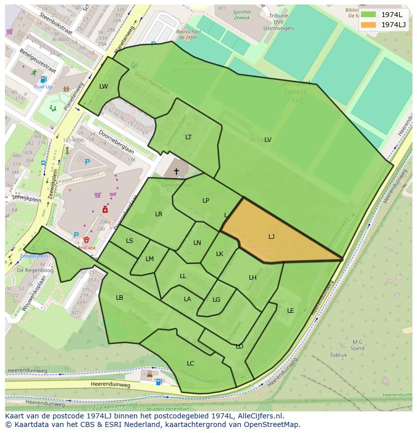 Afbeelding van het postcodegebied 1974 LJ op de kaart.