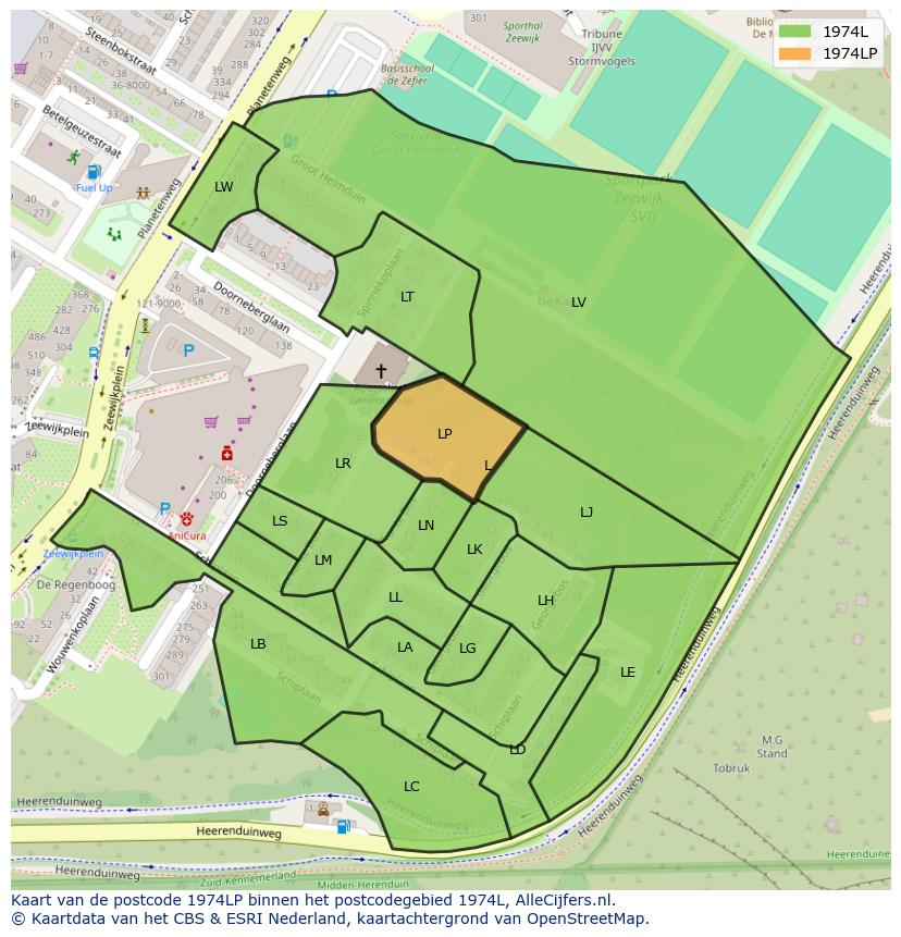 Afbeelding van het postcodegebied 1974 LP op de kaart.