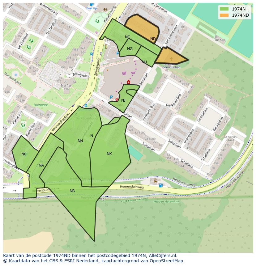 Afbeelding van het postcodegebied 1974 ND op de kaart.