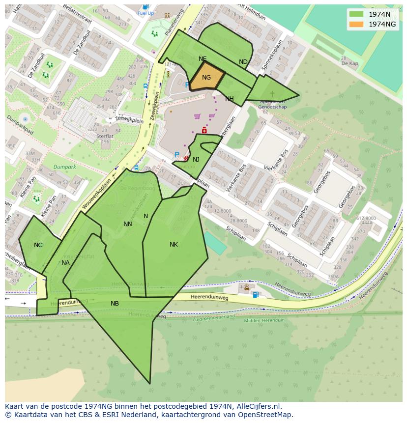 Afbeelding van het postcodegebied 1974 NG op de kaart.