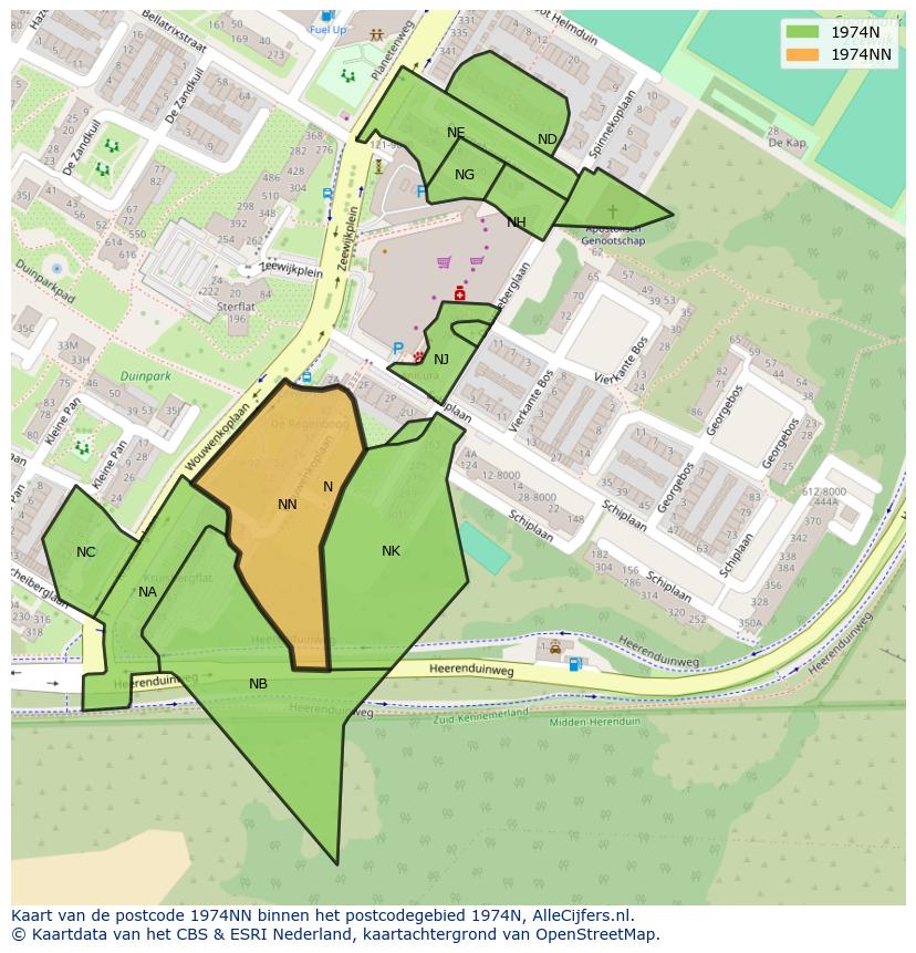 Afbeelding van het postcodegebied 1974 NN op de kaart.