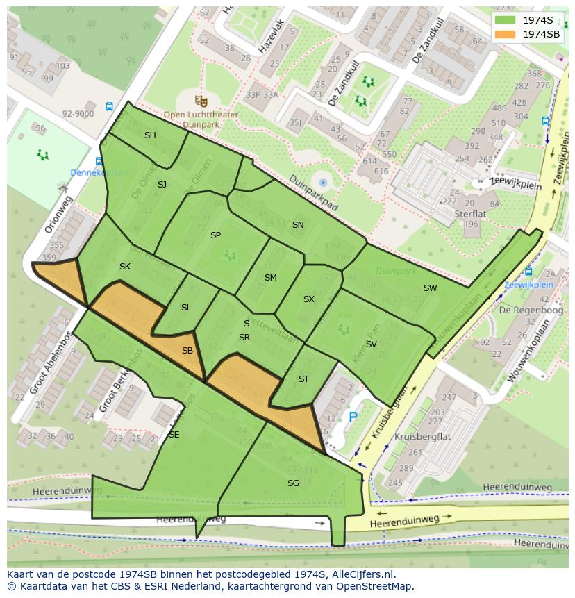 Afbeelding van het postcodegebied 1974 SB op de kaart.