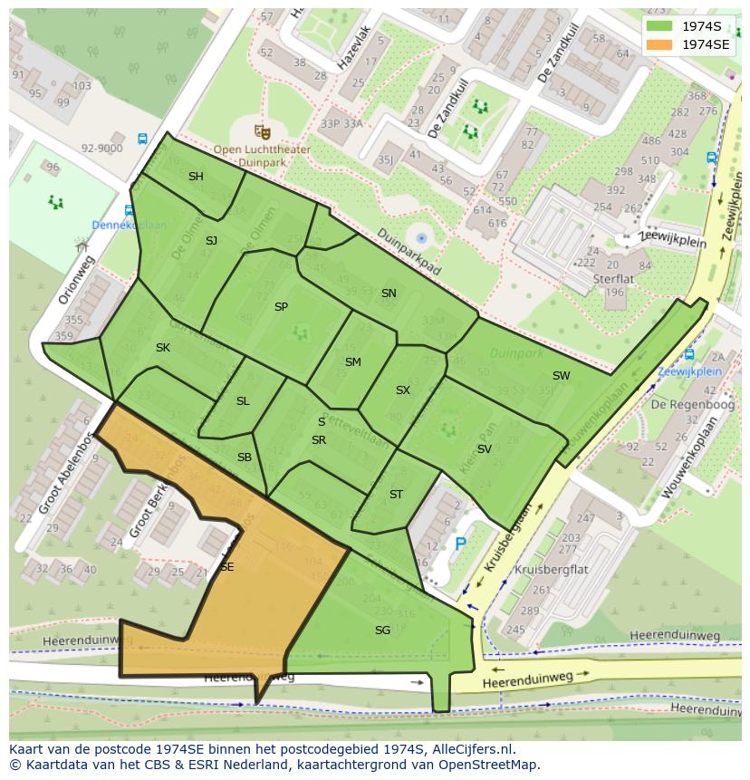 Afbeelding van het postcodegebied 1974 SE op de kaart.