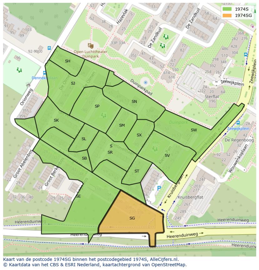 Afbeelding van het postcodegebied 1974 SG op de kaart.