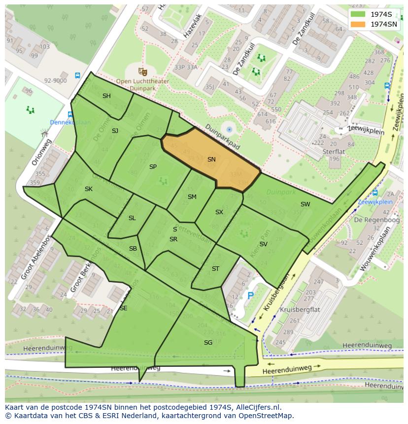Afbeelding van het postcodegebied 1974 SN op de kaart.