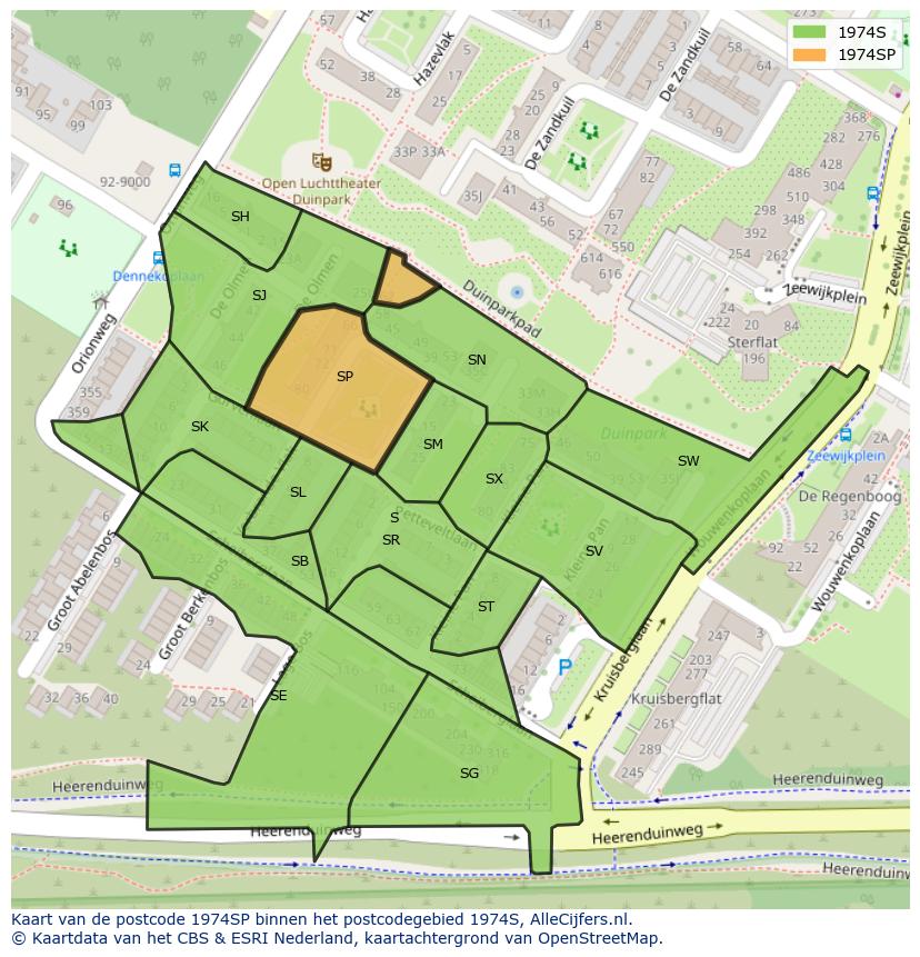 Afbeelding van het postcodegebied 1974 SP op de kaart.