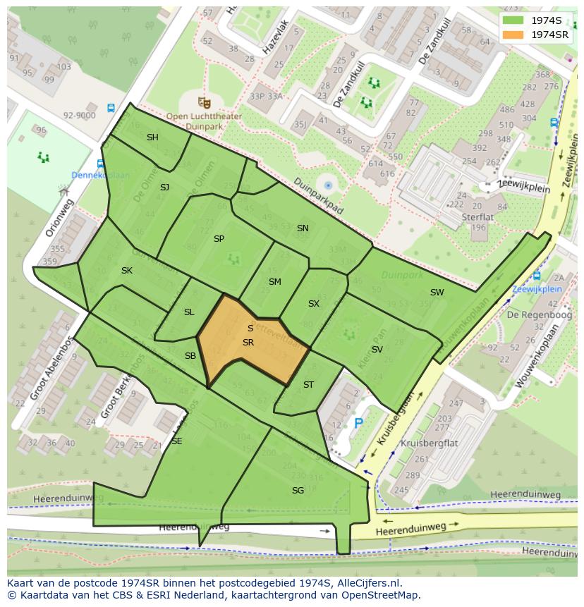 Afbeelding van het postcodegebied 1974 SR op de kaart.