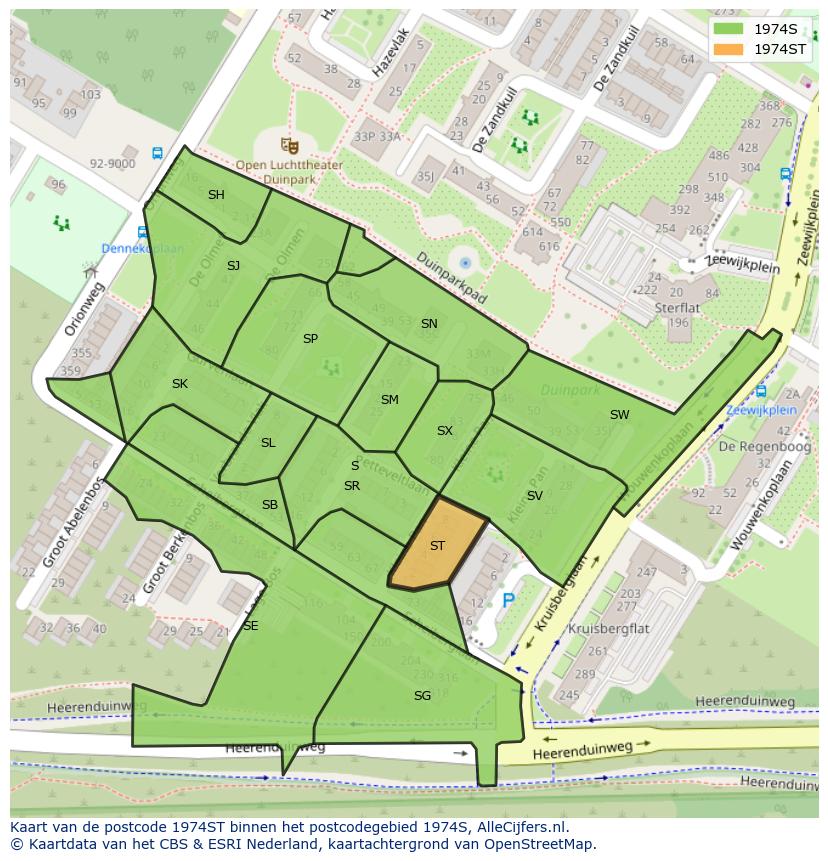 Afbeelding van het postcodegebied 1974 ST op de kaart.