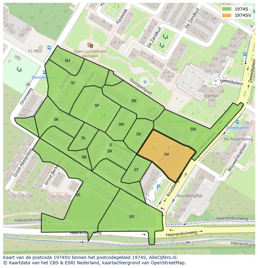 Afbeelding van het postcodegebied 1974 SV op de kaart.