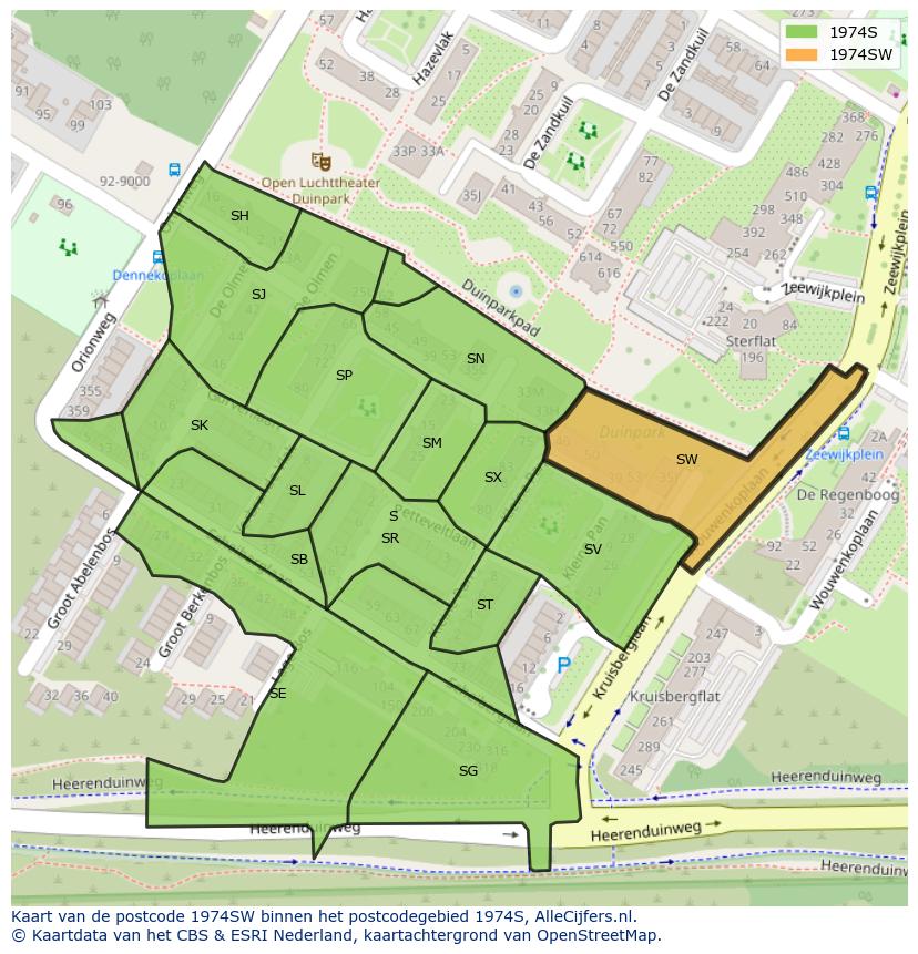 Afbeelding van het postcodegebied 1974 SW op de kaart.