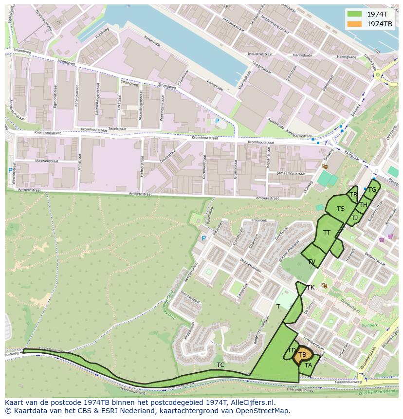 Afbeelding van het postcodegebied 1974 TB op de kaart.