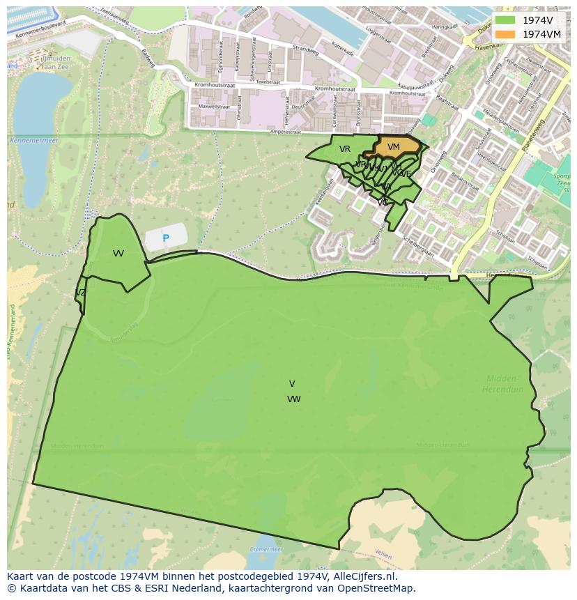Afbeelding van het postcodegebied 1974 VM op de kaart.