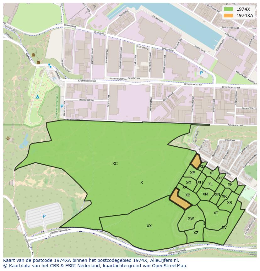 Afbeelding van het postcodegebied 1974 XA op de kaart.